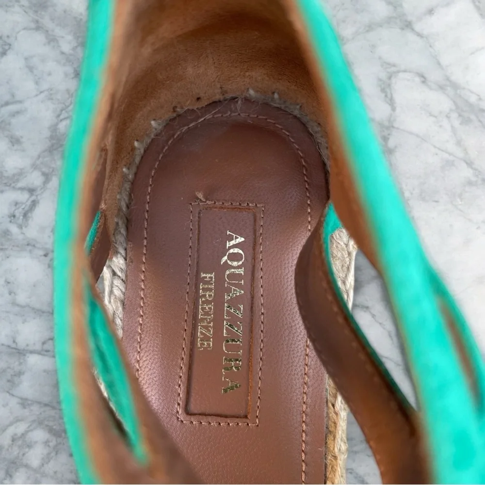 Aquazzura Firenze Green Suede Leather Belgravia Espadrilles Flats Sandals
